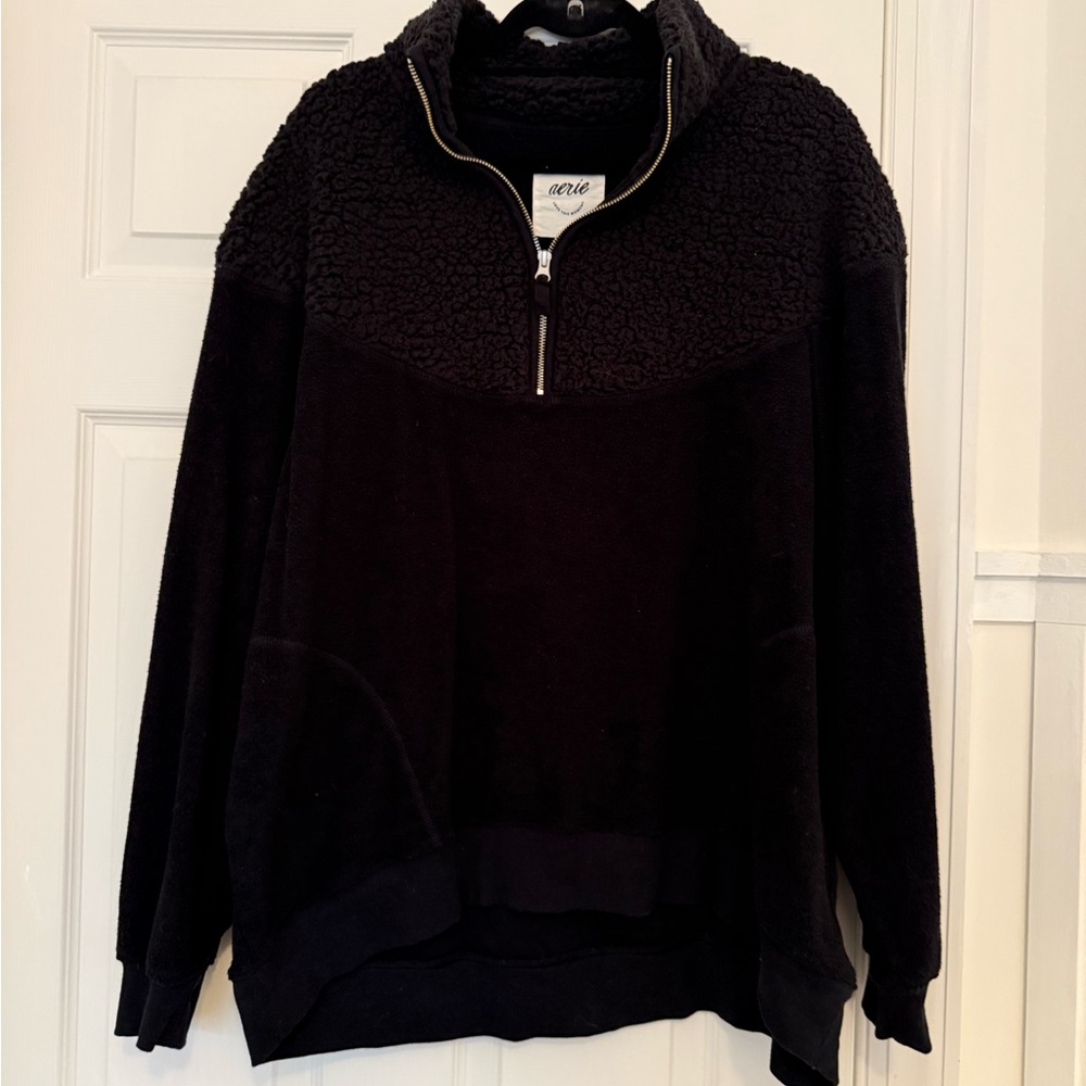 Aerie Black Sherpa Zip-Up Jacket